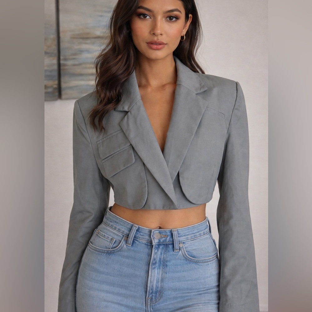 Patchwerk Sophisticated Gray Tailored Blazer with Notched Lapels